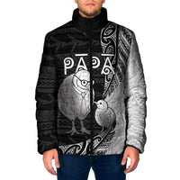 Personalised New Zealand Father's Day Padded Jacket Papa Kiwi Bird Tribal Pattern DT05 Men Black - Polynesian Pride