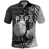 Personalised New Zealand Father's Day Polo Shirt Papa Kiwi Bird Tribal Pattern DT05 Black - Polynesian Pride