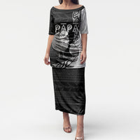 Personalised New Zealand Father's Day Puletasi Papa Kiwi Bird Tribal Pattern DT05 Long Dress Black - Polynesian Pride