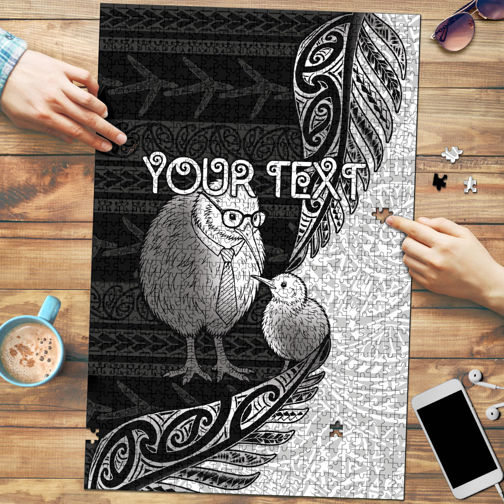 Personalised New Zealand Father's Day Puzzle Papa Kiwi Bird Tribal Pattern DT05 Black - Polynesian Pride