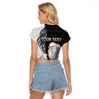 Personalised New Zealand Father's Day Raglan Cropped T Shirt Papa Kiwi Bird Tribal Pattern DT05 - Polynesian Pride