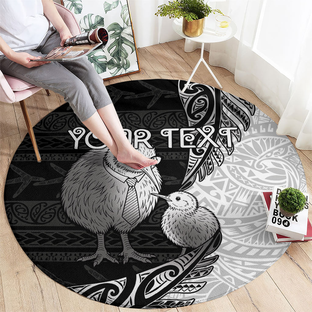Personalised New Zealand Father's Day Round Carpet Papa Kiwi Bird Tribal Pattern DT05 - Polynesian Pride