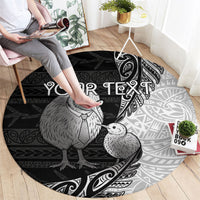 Personalised New Zealand Father's Day Round Carpet Papa Kiwi Bird Tribal Pattern DT05 - Polynesian Pride