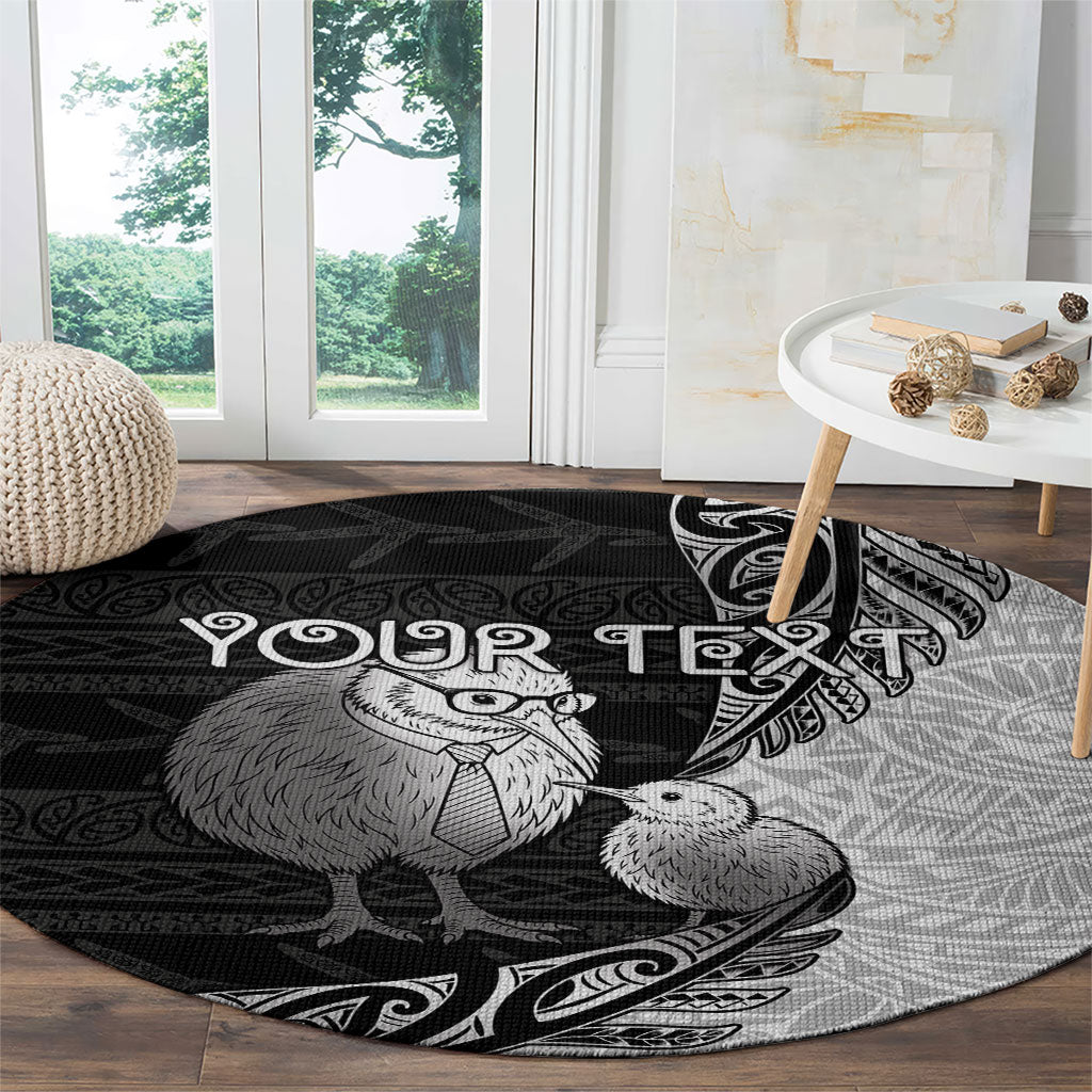 Personalised New Zealand Father's Day Round Carpet Papa Kiwi Bird Tribal Pattern DT05 - Polynesian Pride