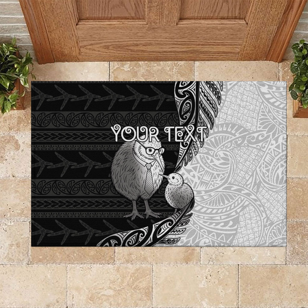 Personalised New Zealand Father's Day Rubber Doormat Papa Kiwi Bird Tribal Pattern DT05 Black - Polynesian Pride