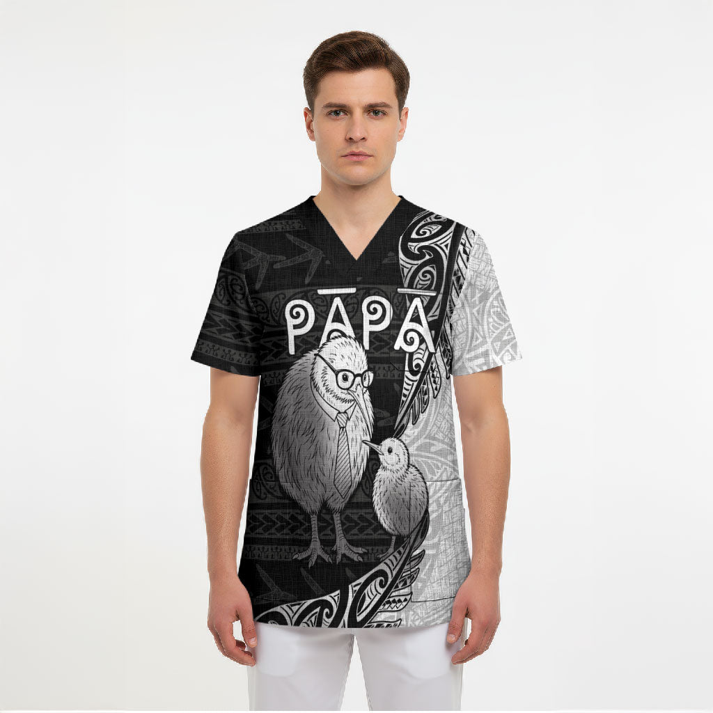 Personalised New Zealand Father's Day Scrub Top Papa Kiwi Bird Tribal Pattern DT05 - Polynesian Pride