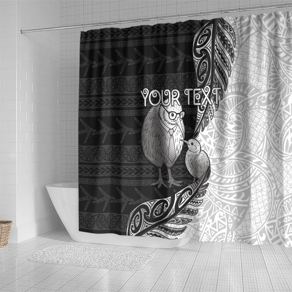 Personalised New Zealand Father's Day Shower Curtain Papa Kiwi Bird Tribal Pattern DT05 - Polynesian Pride