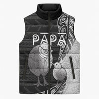 Personalised New Zealand Father's Day Sleeveless Puffer Jacket Papa Kiwi Bird Tribal Pattern DT05 Unisex Black - Polynesian Pride