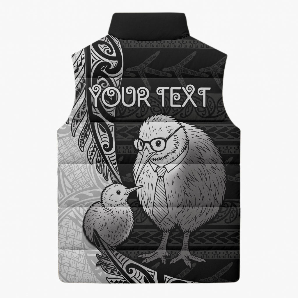 Personalised New Zealand Father's Day Sleeveless Puffer Jacket Papa Kiwi Bird Tribal Pattern DT05 - Polynesian Pride