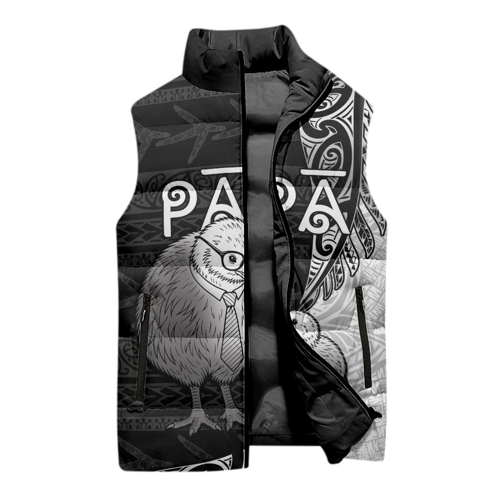 Personalised New Zealand Father's Day Sleeveless Puffer Jacket Papa Kiwi Bird Tribal Pattern DT05 - Polynesian Pride