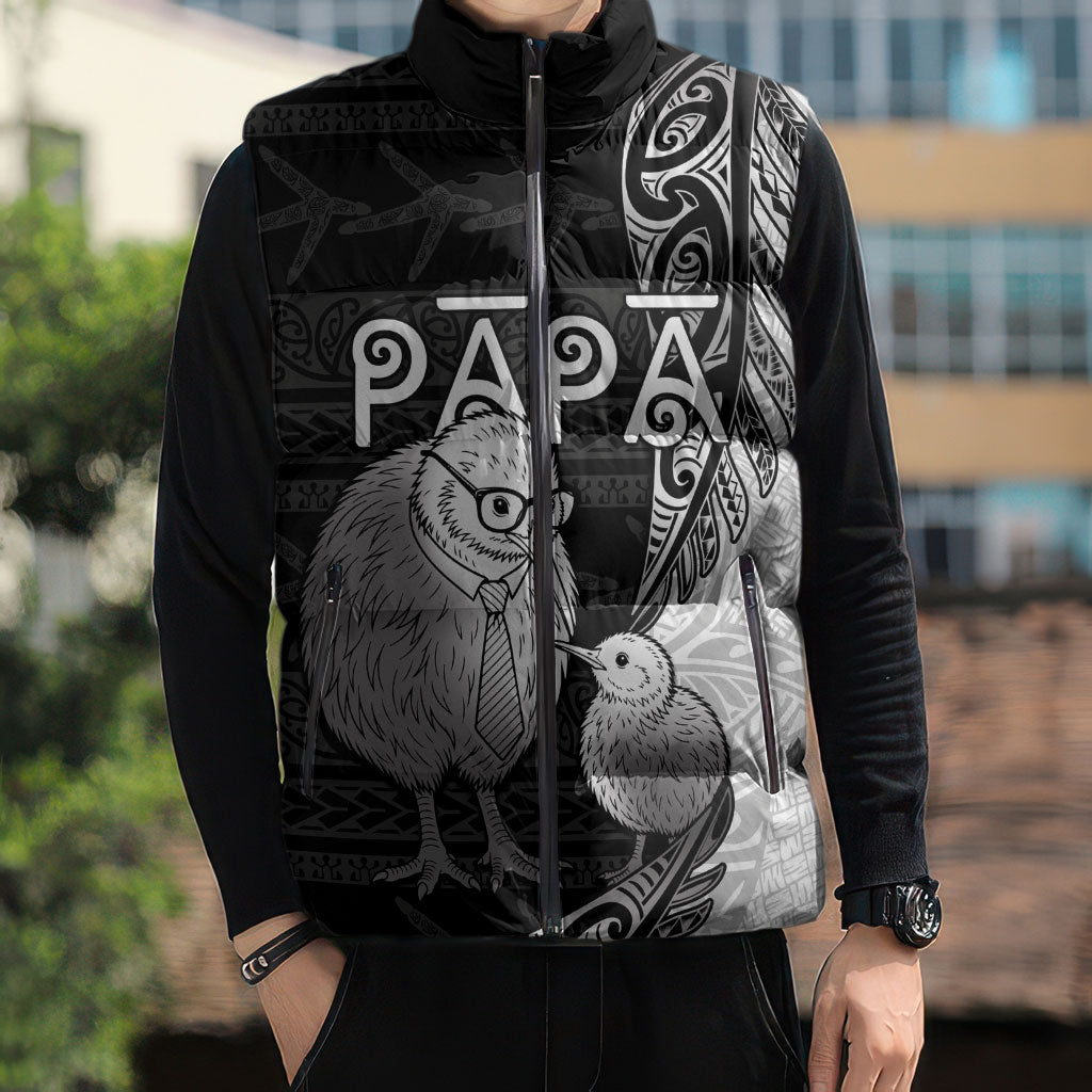 Personalised New Zealand Father's Day Sleeveless Puffer Jacket Papa Kiwi Bird Tribal Pattern DT05 - Polynesian Pride