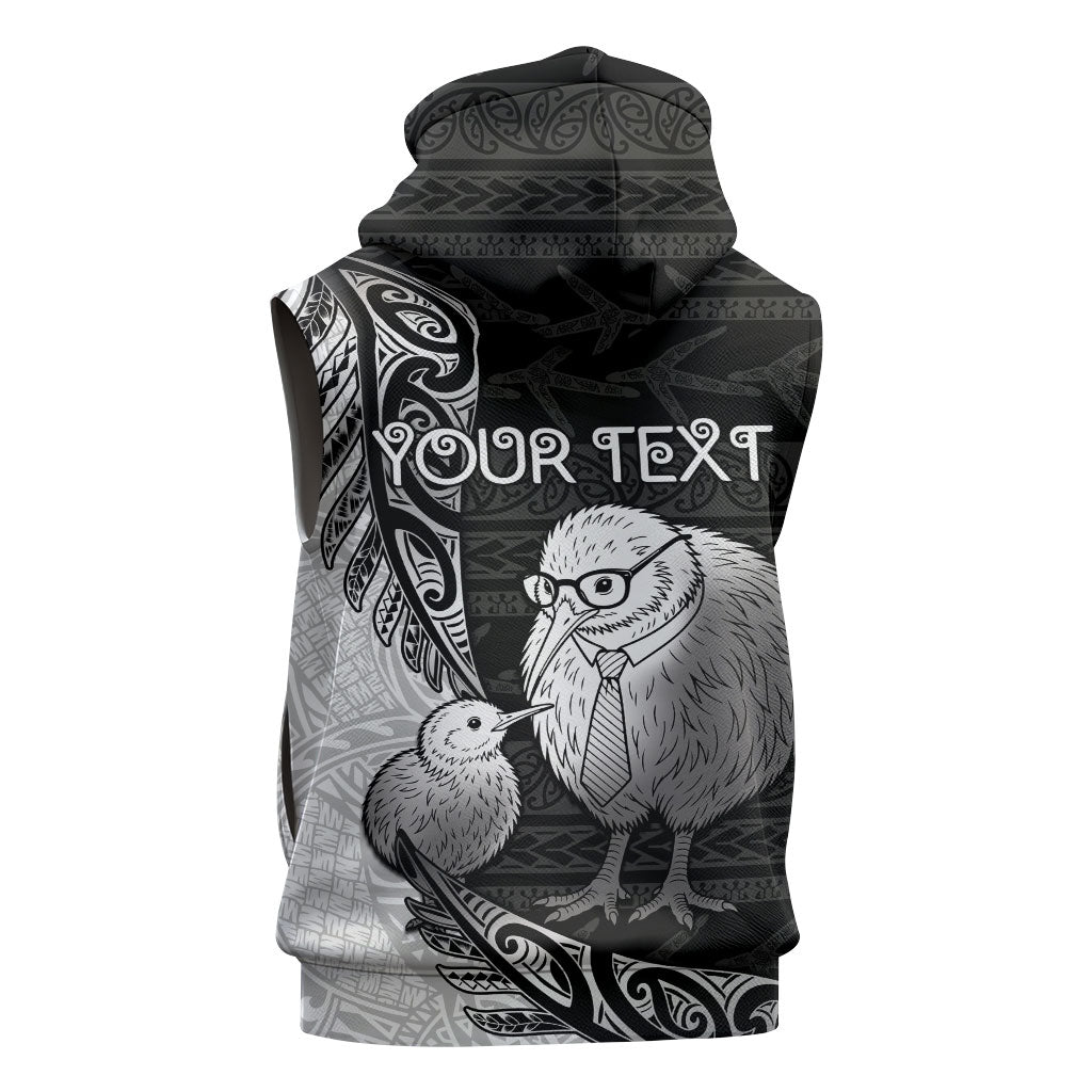 Personalised New Zealand Father's Day Sleeveless Zip Hoodie Papa Kiwi Bird Tribal Pattern DT05 - Polynesian Pride