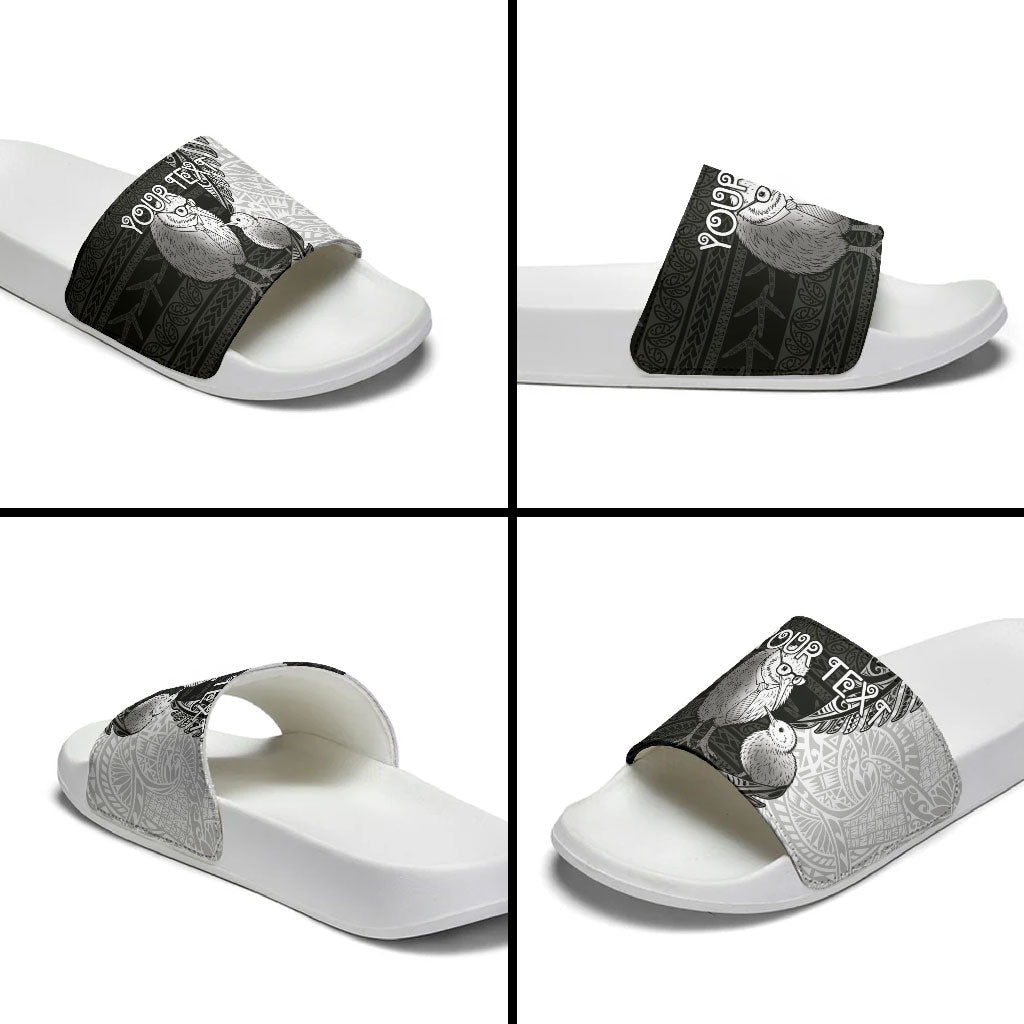 Personalised New Zealand Father's Day Slide Sandals Papa Kiwi Bird Tribal Pattern DT05 - Polynesian Pride