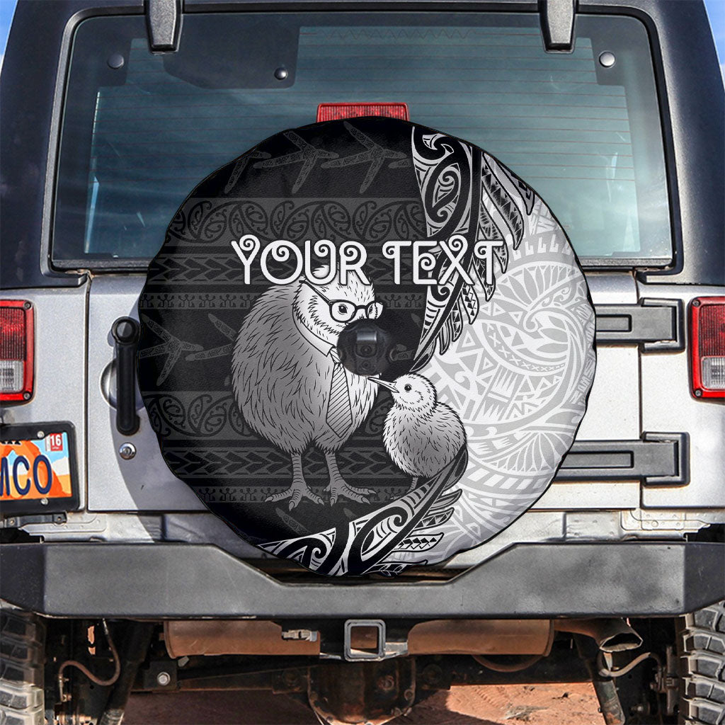 Personalised New Zealand Father's Day Spare Tire Cover Papa Kiwi Bird Tribal Pattern DT05 Black - Polynesian Pride