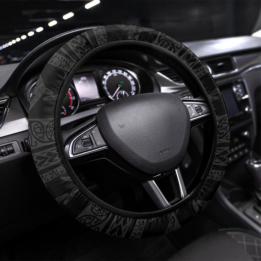New Zealand Father's Day Steering Wheel Cover Papa Kiwi Bird Tribal Pattern DT05 Universal Fit Black - Polynesian Pride