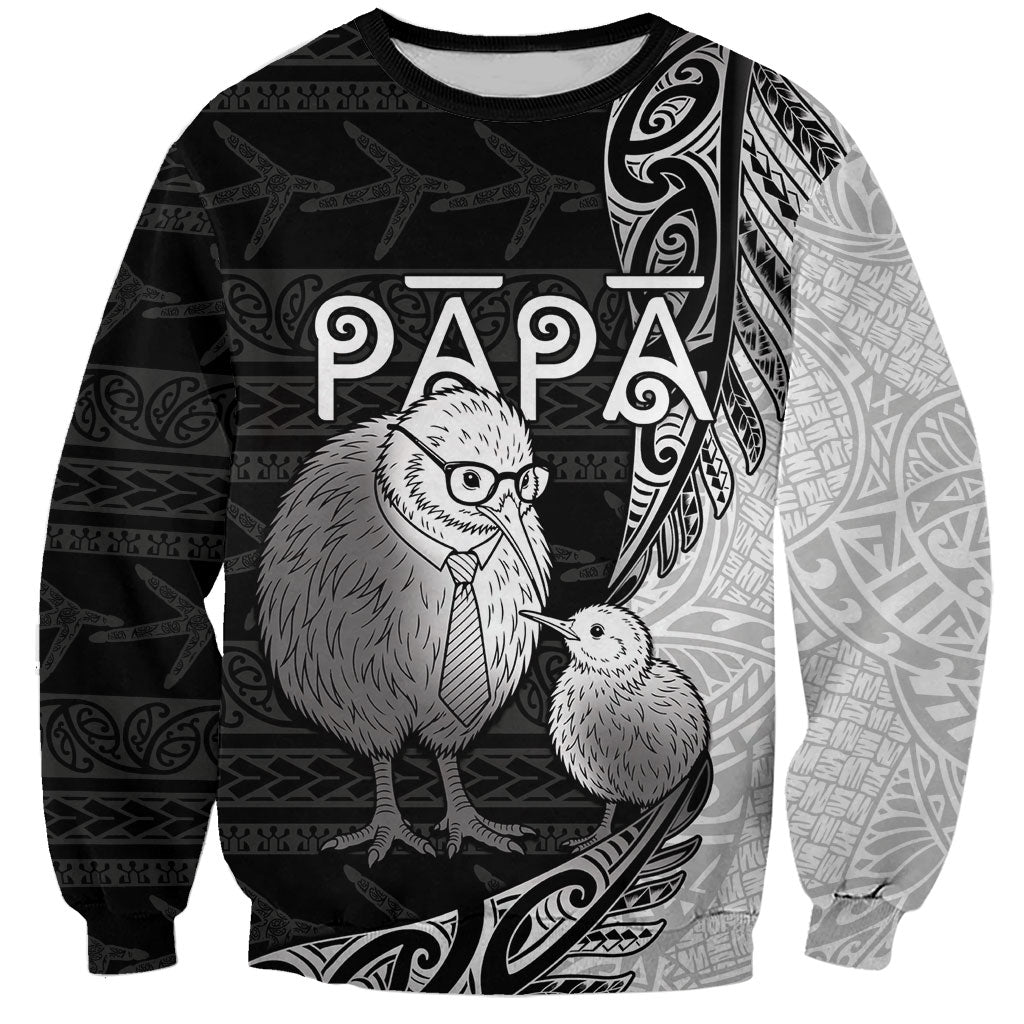 Personalised New Zealand Father's Day Sweatshirt Papa Kiwi Bird Tribal Pattern DT05 Unisex Black - Polynesian Pride