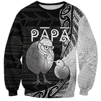 Personalised New Zealand Father's Day Sweatshirt Papa Kiwi Bird Tribal Pattern DT05 Unisex Black - Polynesian Pride