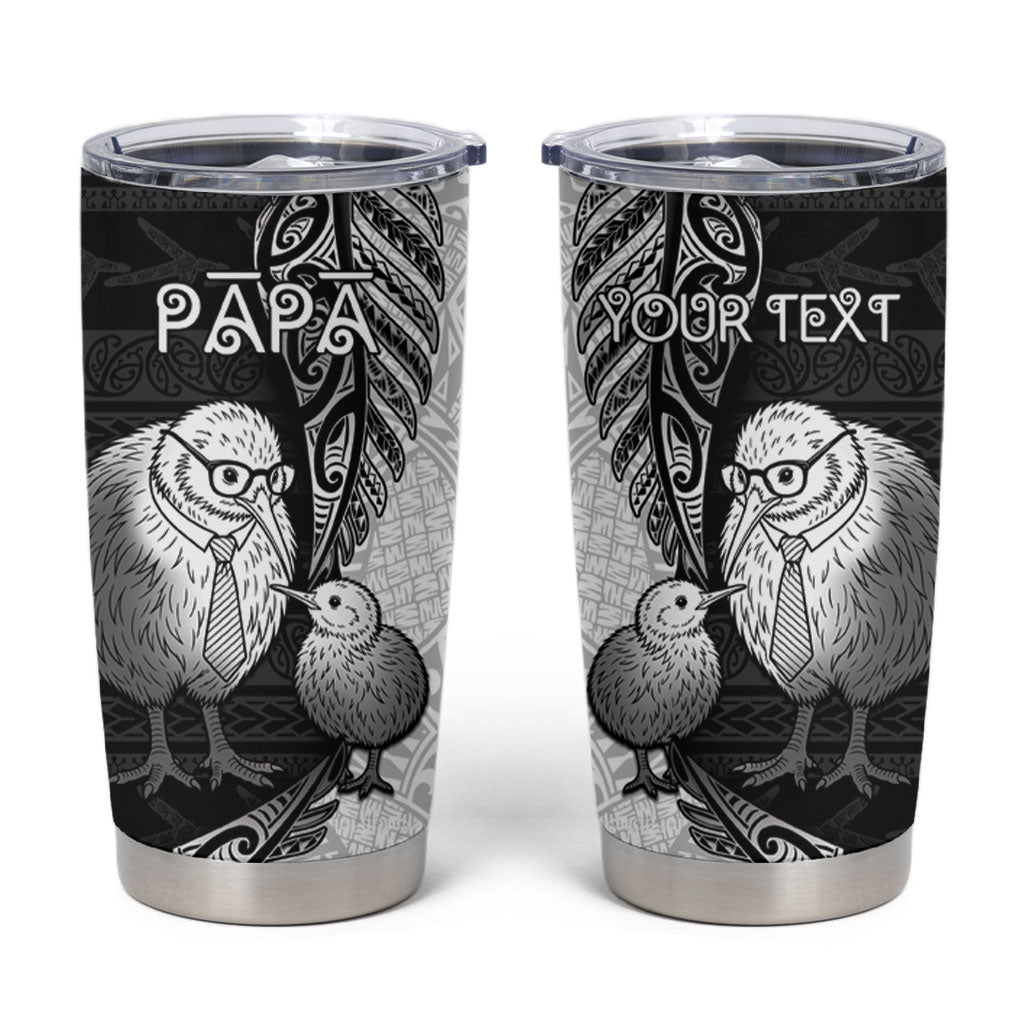 Personalised New Zealand Father's Day Tumbler Cup Papa Kiwi Bird Tribal Pattern DT05 Black - Polynesian Pride