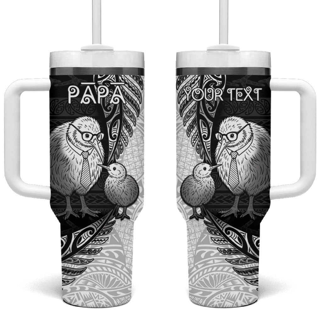 Personalised New Zealand Father's Day Tumbler With Handle Papa Kiwi Bird Tribal Pattern DT05 One Size: 40 oz Black - Polynesian Pride