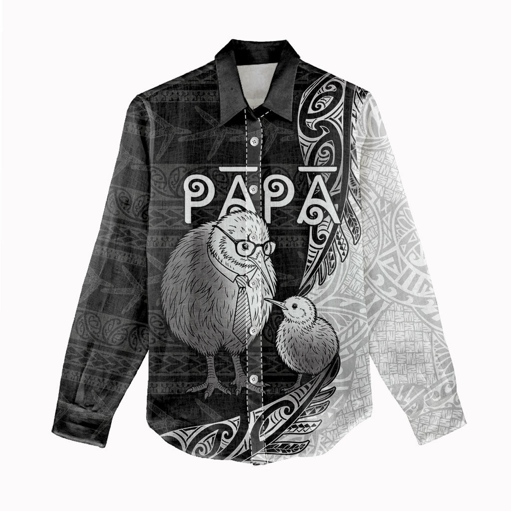 Personalised New Zealand Father's Day Women Casual Shirt Papa Kiwi Bird Tribal Pattern DT05 - Polynesian Pride