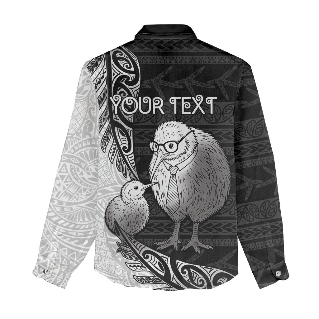 Personalised New Zealand Father's Day Women Casual Shirt Papa Kiwi Bird Tribal Pattern DT05 - Polynesian Pride