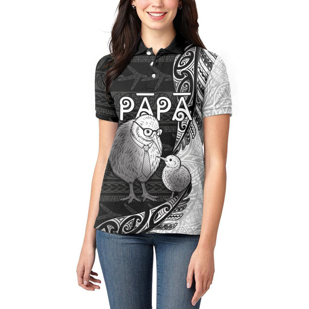 Personalised New Zealand Father's Day Women Polo Shirt Papa Kiwi Bird Tribal Pattern DT05 - Polynesian Pride