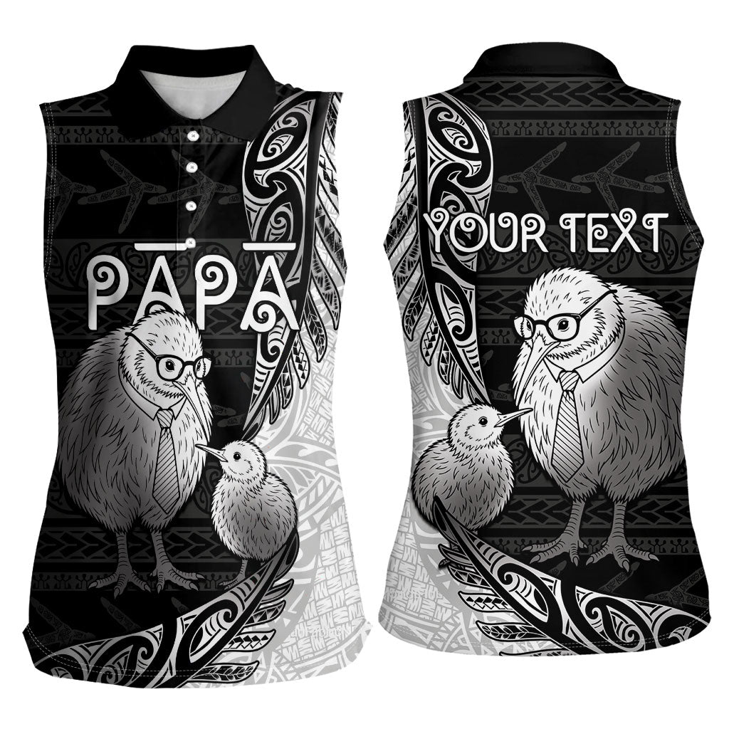 Personalised New Zealand Father's Day Women Sleeveless Polo Shirt Papa Kiwi Bird Tribal Pattern DT05 - Polynesian Pride