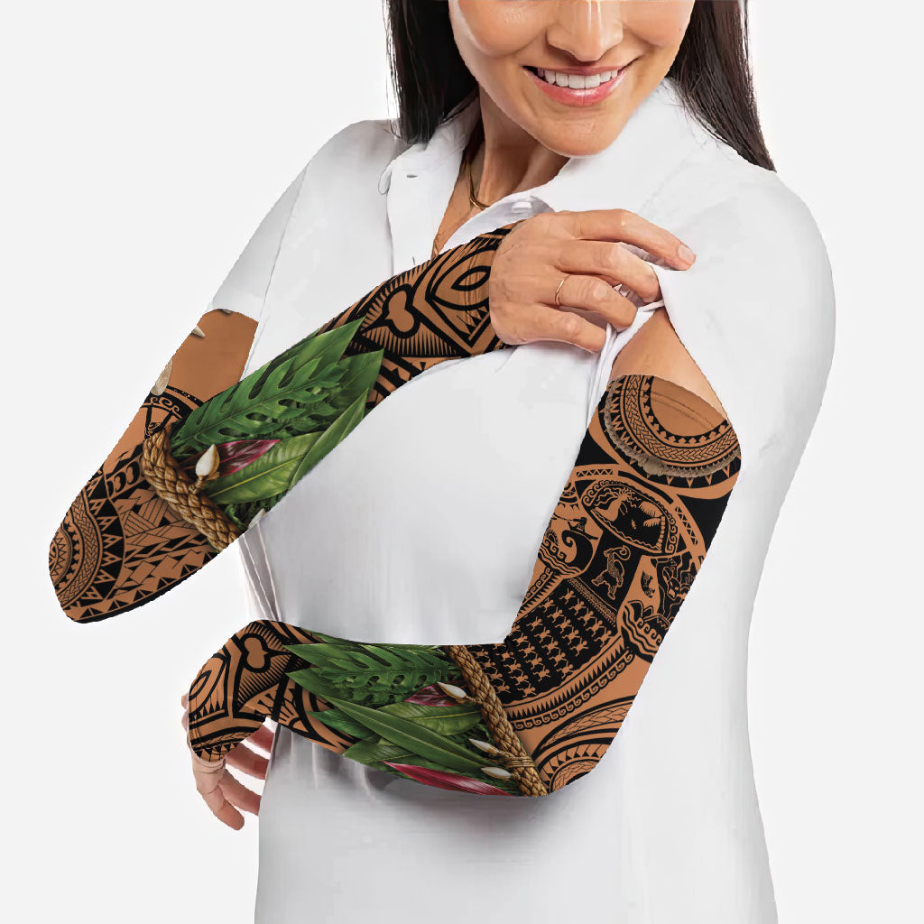 Polynesia Maui Tattoo Inspired Arm Sleeves Tropical Leaf Skirt Costume