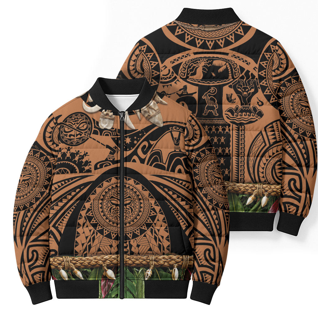 Polynesia Maui Tattoo Inspired Bomber Puffer Jacket Tropical Leaf Skirt Costume