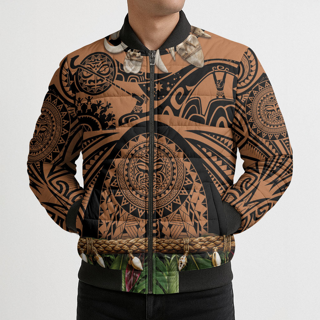 Polynesia Maui Tattoo Inspired Bomber Puffer Jacket Tropical Leaf Skirt Costume
