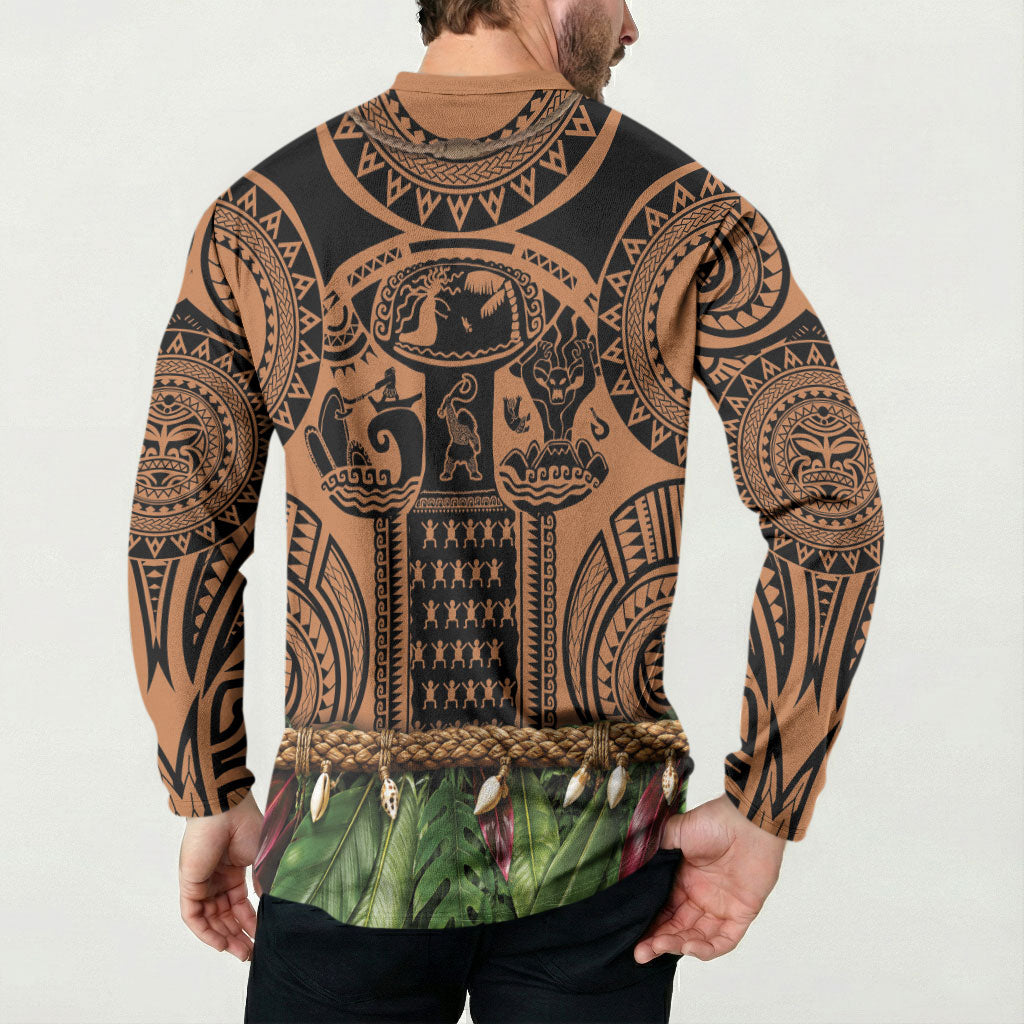 Polynesia Maui Tattoo Inspired Button Sweatshirt Tropical Leaf Skirt Costume