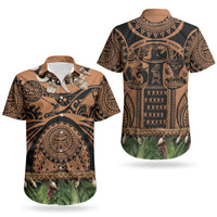 Polynesia Maui Tattoo Inspired Couples Matching Long Sleeve Bodycon Dress and Hawaiian Shirt Tropical Leaf Skirt Costume