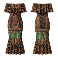 Polynesia Maui Tattoo Inspired Couples Matching Mermaid Dress and Long Sleeve Button Shirt Tropical Leaf Skirt Costume