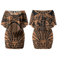 Polynesia Maui Tattoo Inspired Couples Matching Off Shoulder Short Dress and Long Sleeve Button Shirt Tropical Leaf Skirt Costume