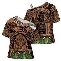 Polynesia Maui Tattoo Inspired Cross Shoulder Shirt Tropical Leaf Skirt Costume