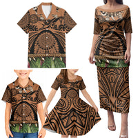 Polynesia Maui Tattoo Inspired Family Matching Puletasi and Hawaiian Shirt Tropical Leaf Skirt Costume