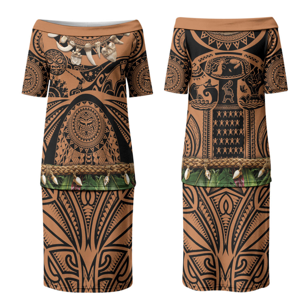Polynesia Maui Tattoo Inspired Family Matching Puletasi and Hawaiian Shirt Tropical Leaf Skirt Costume