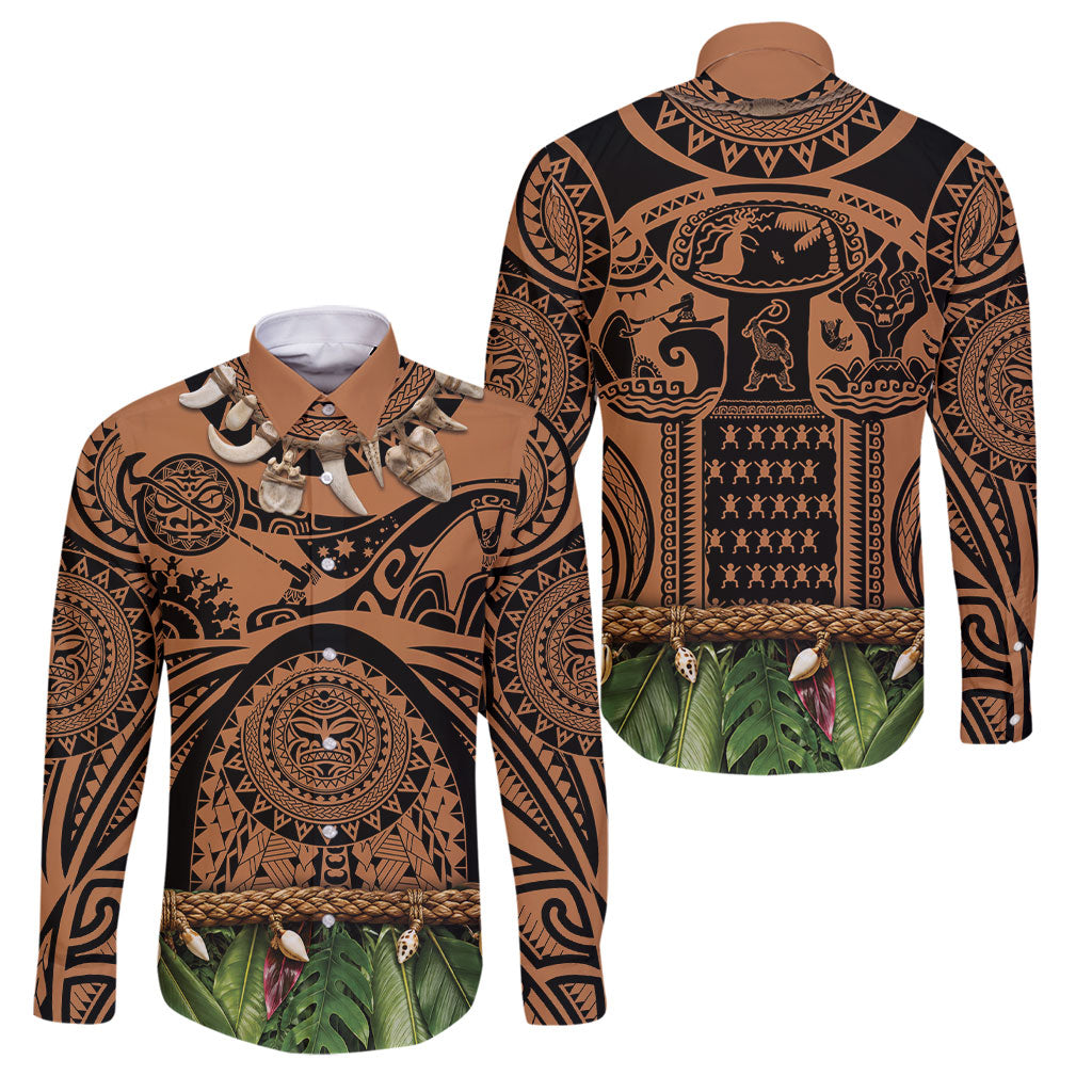 Polynesia Maui Tattoo Inspired Family Matching Short Sleeve Bodycon Dress and Hawaiian Shirt Tropical Leaf Skirt Costume