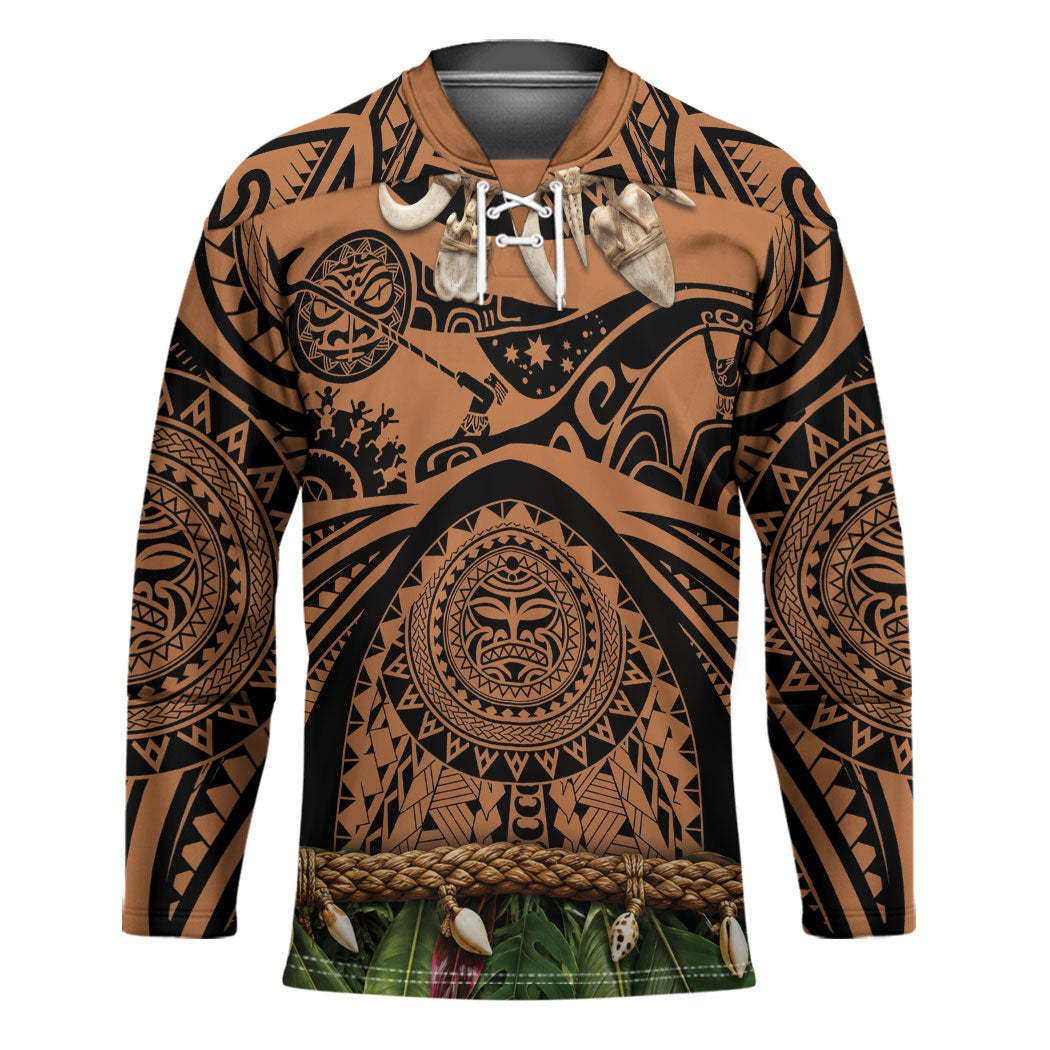 Polynesia Maui Tattoo Inspired Hockey Jersey Tropical Leaf Skirt Costume