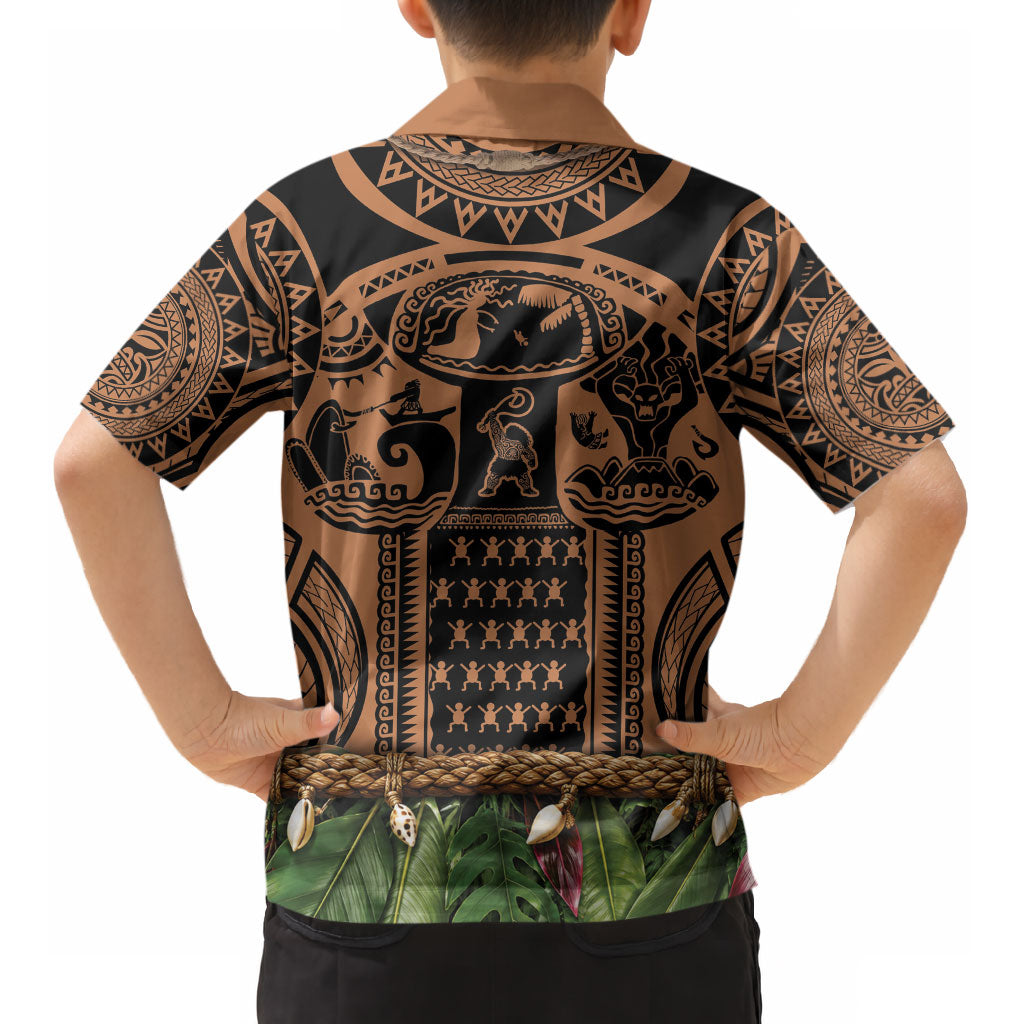 Polynesia Maui Tattoo Inspired Kid Hawaiian Shirt Tropical Leaf Skirt Costume