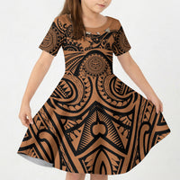 Polynesia Maui Tattoo Inspired Kid Short Sleeve Dress Tropical Leaf Skirt Costume
