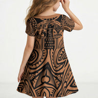 Polynesia Maui Tattoo Inspired Kid Short Sleeve Dress Tropical Leaf Skirt Costume