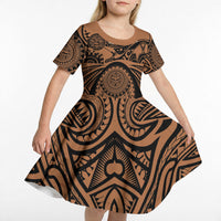 Polynesia Maui Tattoo Inspired Kid Short Sleeve Dress Tropical Leaf Skirt Costume