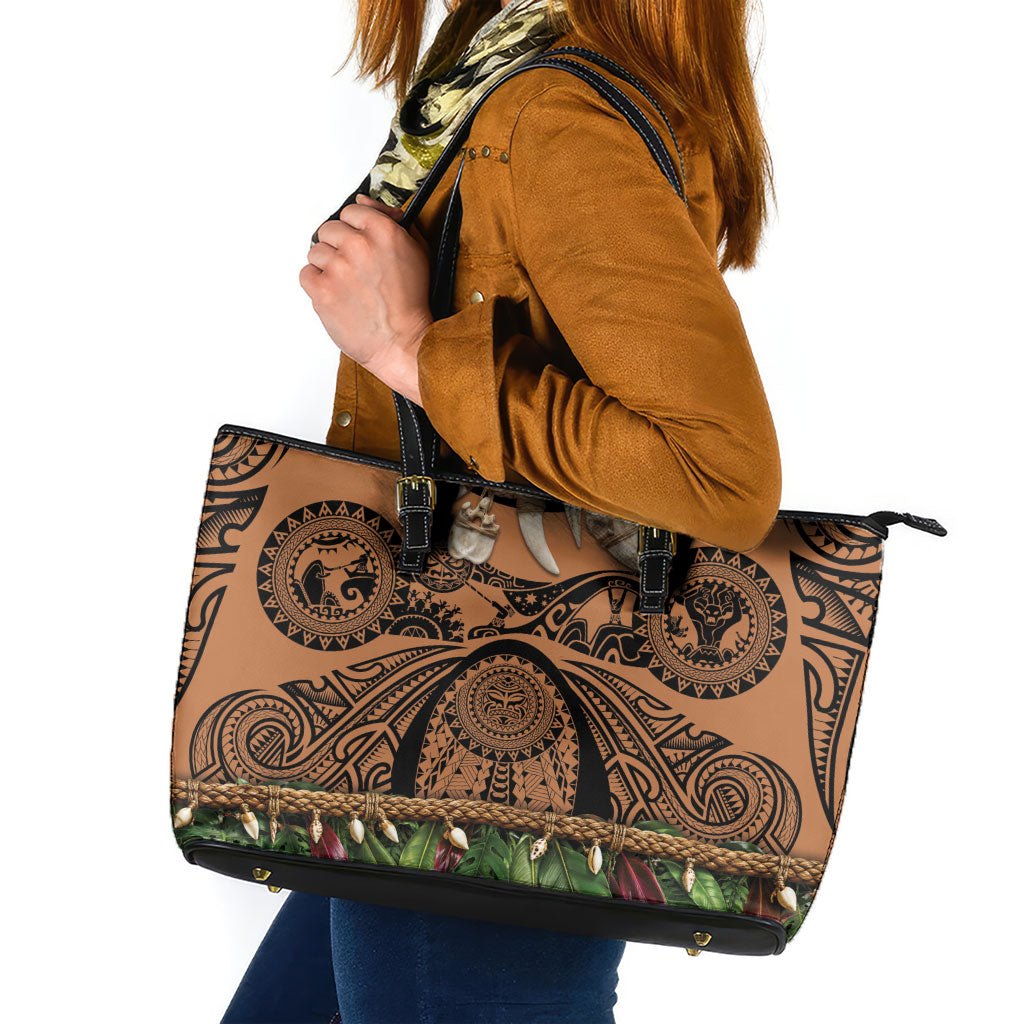 Polynesia Maui Tattoo Inspired Leather Tote Bag Tropical Leaf Skirt Costume