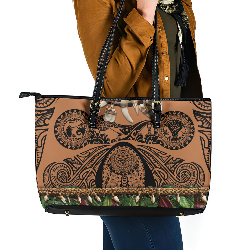 Polynesia Maui Tattoo Inspired Leather Tote Bag Tropical Leaf Skirt Costume