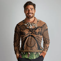 Polynesia Maui Tattoo Inspired Long Sleeve Polo Shirt Tropical Leaf Skirt Costume