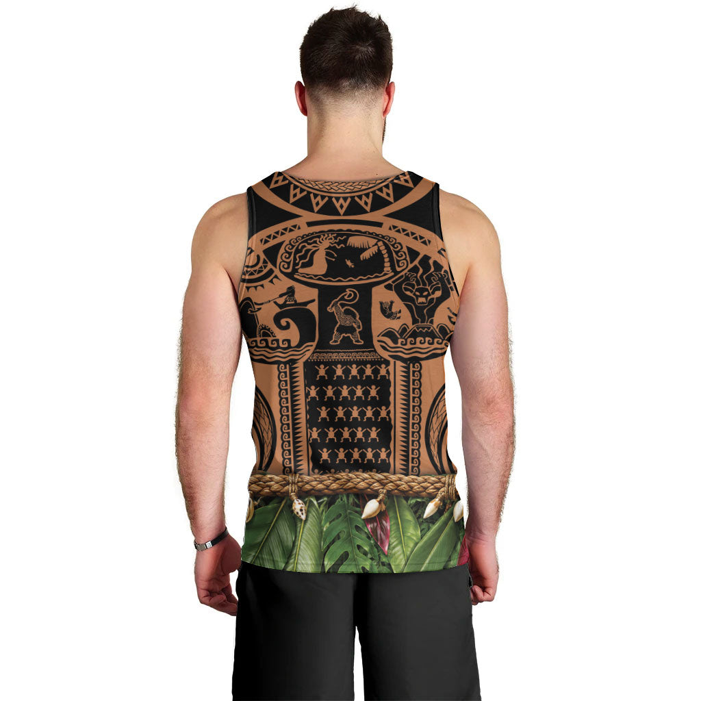 Polynesia Maui Tattoo Inspired Men Tank Top Tropical Leaf Skirt Costume
