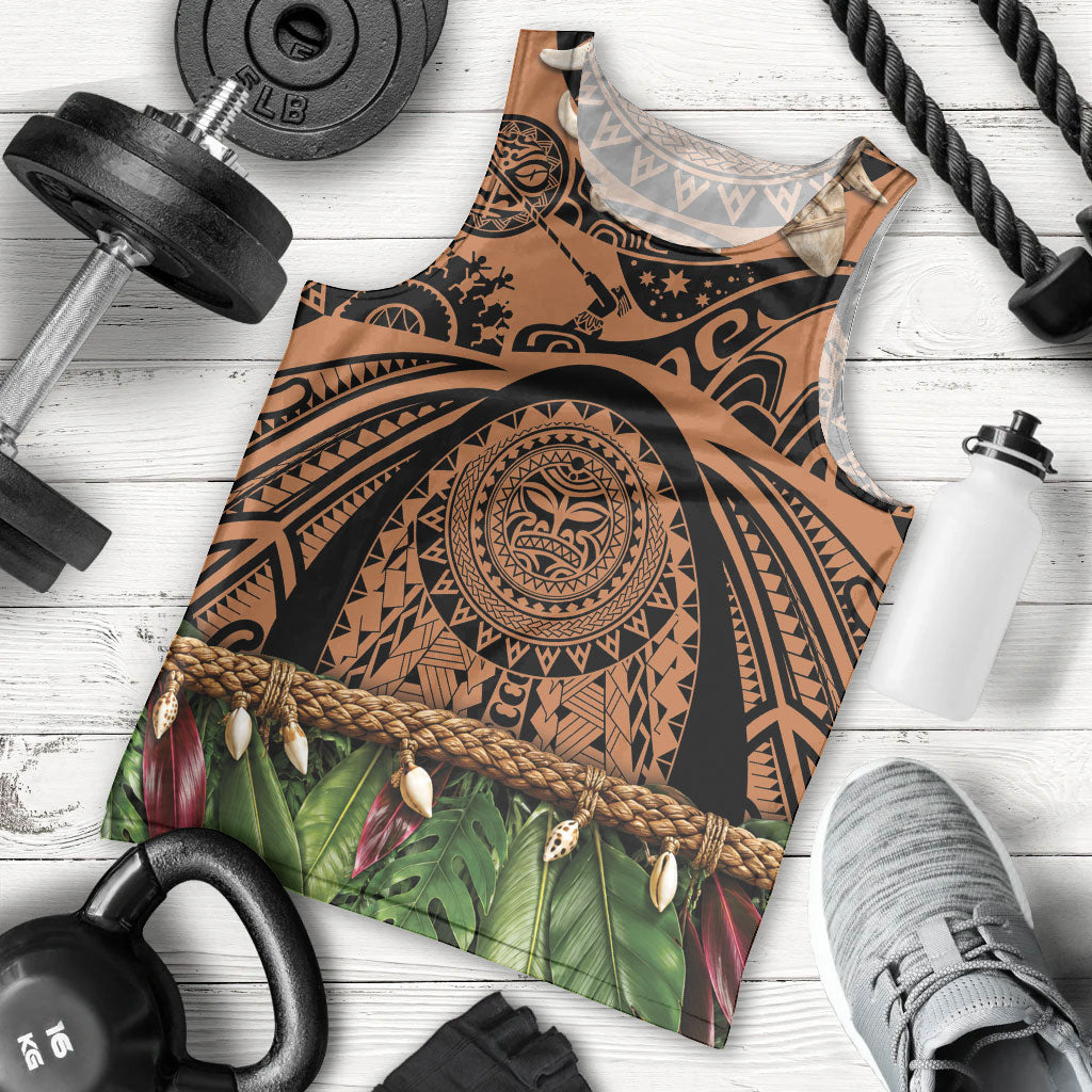 Polynesia Maui Tattoo Inspired Men Tank Top Tropical Leaf Skirt Costume