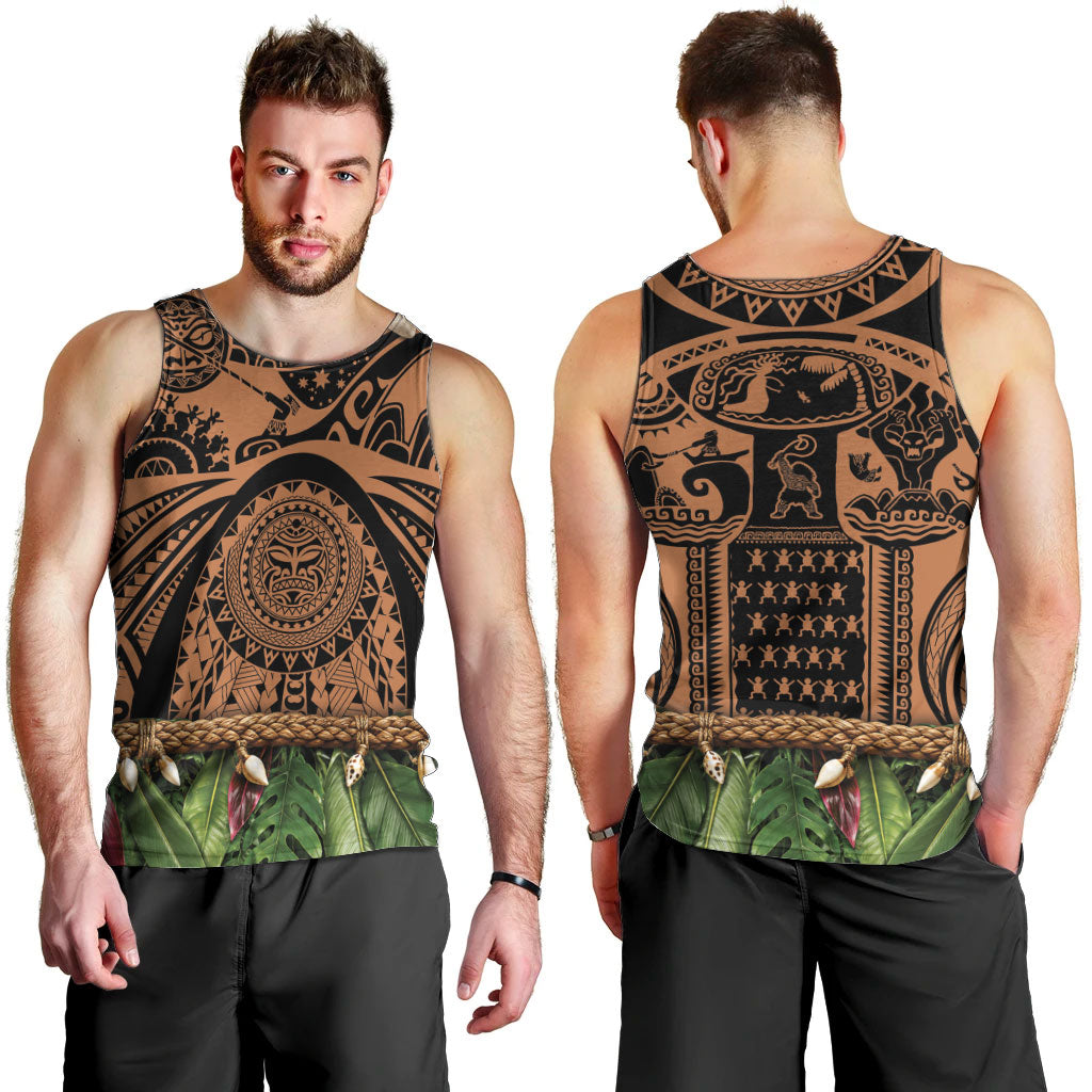 Polynesia Maui Tattoo Inspired Men Tank Top Tropical Leaf Skirt Costume