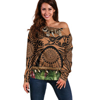 Polynesia Maui Tattoo Inspired Off Shoulder Sweater Tropical Leaf Skirt Costume